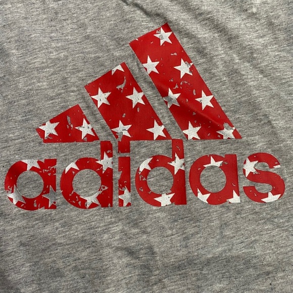 Adidas Heather Gray Tank Top Red Silver Stars Logo Black Red Cotton Medium M - Picture 13 of 15